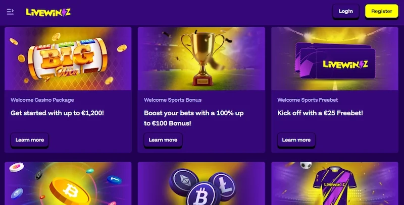 LiveWinz Casino welcome offers — capture de l’interface LiveWinz Casino